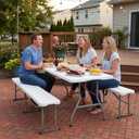 Byliable Folding Bench 6 Foot, Plastic Foldable Bench Seat with Handle, Portable Picnic Party Camping Dining Seat, Garden Multipurpose Entertaining Activities, White, 2 Pack