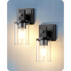 EDISHINE Wall Sconces Set of 2, Vintage Vanity Light Fixtures with Clear Glass Shade & Bronze Finish, 1-Light Wall Mount Lamp for Bathroom, Hallway, Living Room, Mirror, Kitchen