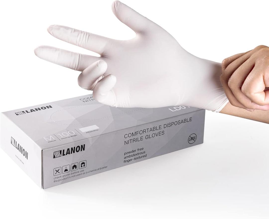 LANON Food Safe White Disposable Nitrile Gloves, Latex-Free, Powder-Free, Textured Fingertips, Cooking, Cleaning, XL (X-Large (Pack of 100))