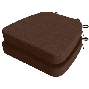 D-Shaped Chair Cushions, 2" Thick Dining Chair Pads with Ties and Removable, Machine-Washable Cover, 17" x 16", Set of 2, Brown