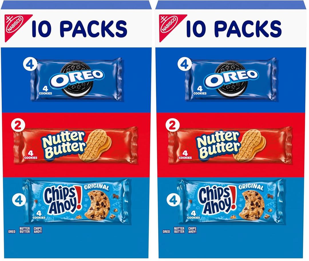 Nabisco Cookie Variety Pack, OREO, Nutter Butter, CHIPS AHOY!, 10 Snack Packs (4 Cookies Per Pack) (Pack of 2) (16.36 OZ (Pack of 2)) Best Before Apr. 06, 2026