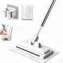 Hands Free Flat Mop, 43.4" Handle, Shark Grip, 2-in-1 Mop & Glass Scrubber | Clamp Mop: Zero-Touch Release, Works with Any Fabric, Long Handle No Bending, Glass Squeegee