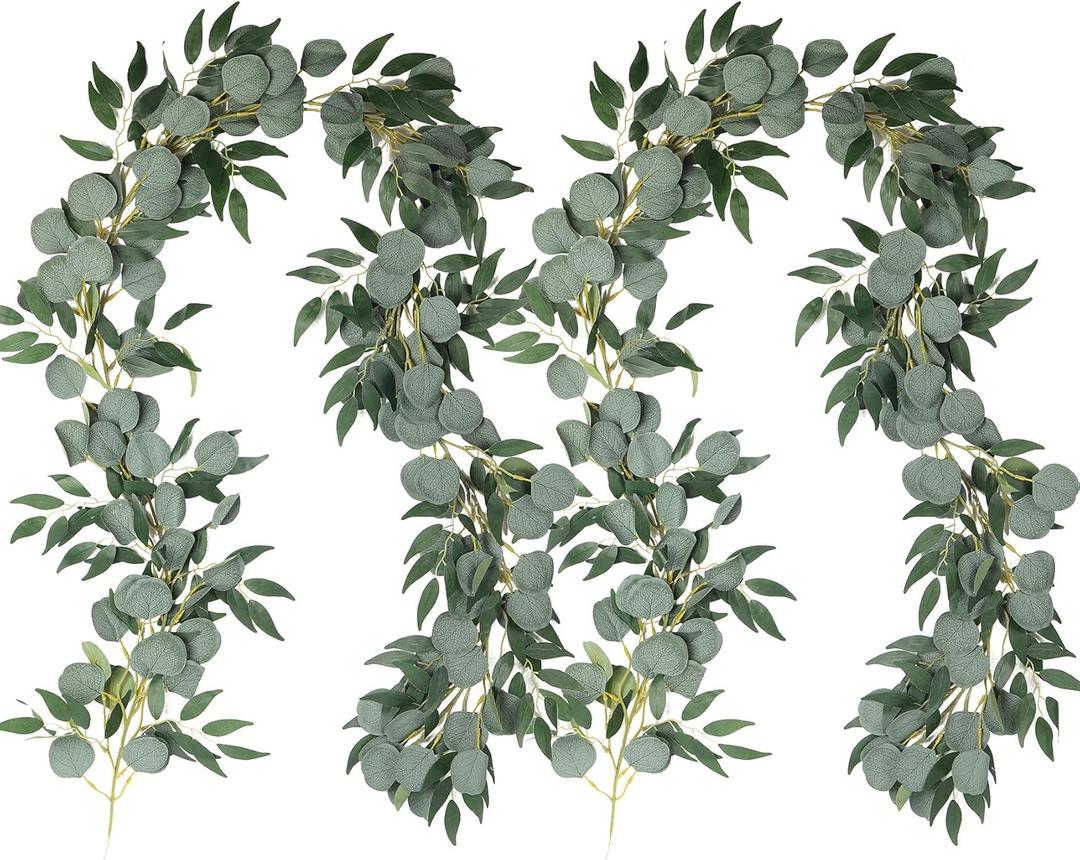 RECUTMS 2Pack Artificial Eucalyptus Garland with Willow Leaves 6Feet Fake Hanging Plant Silk Eucalyptus Willow Leaves Ivy Garland Faux Greenery for Indoor Outdoor Wedding Party Home Table Arch Decor