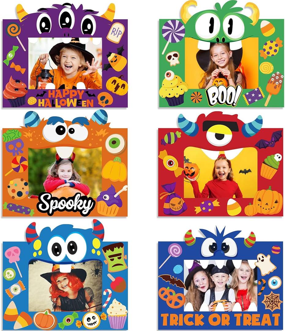 Funrous 48 Pcs Picture Frame Craft Kits Halloween Paper Cartoon Theme Photo Frame DIY Art Craft Kits with Stickers for Party Favor Home Decoration Supplies