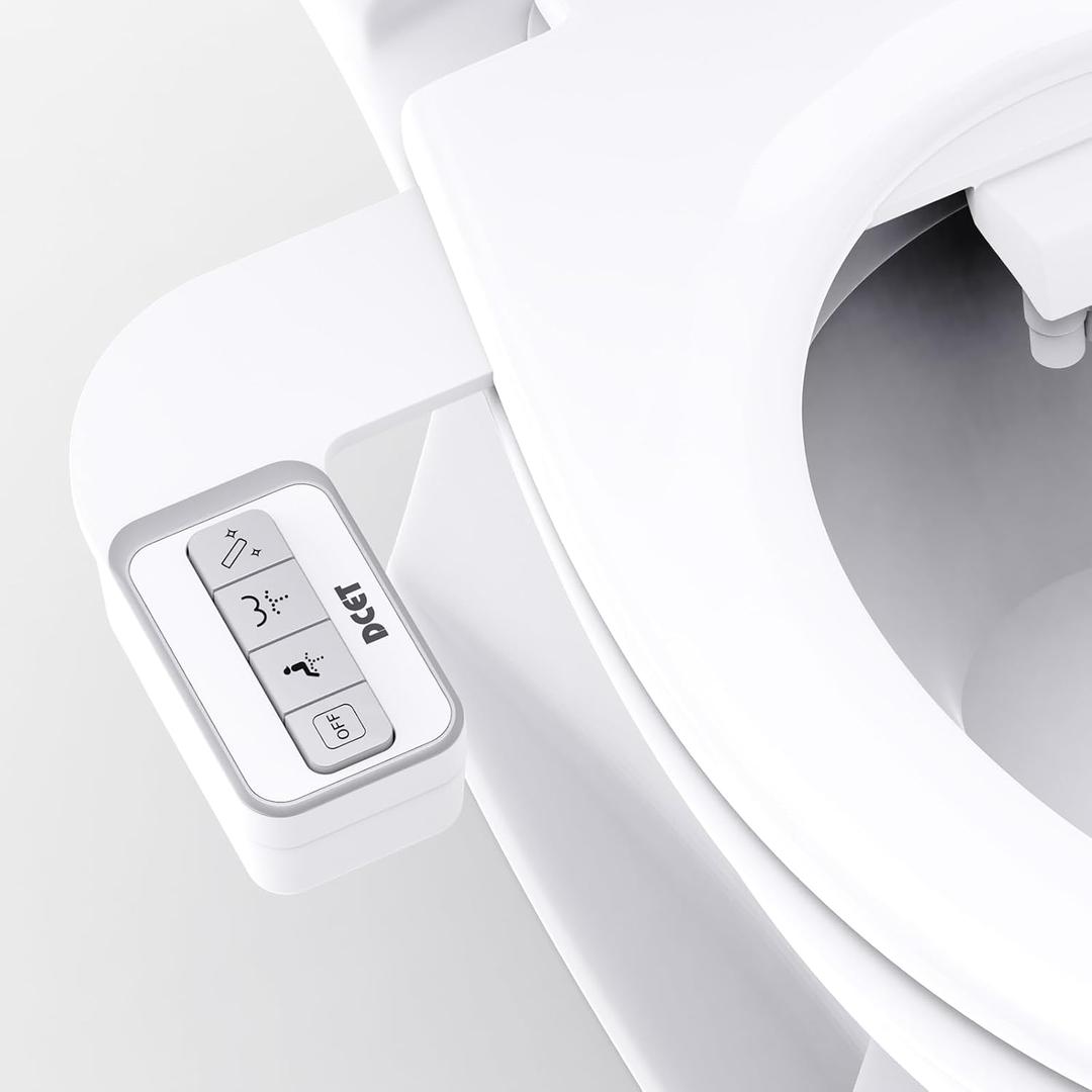 Bidet Attachment, 0.23" Ultra-Slim No Gap Design, Non-Electric Self-Cleaning Bidet with Dual Nozzles (Rear & Feminine Wash), Adjustable Pressure, Tool-Free Installation