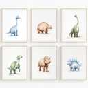 Youillne Dinosaur Watercolor Wall Art Decor Dino Boys Room Canvas Wall Art Nursery Kids Prints Toddler Dinosaur Poster Kids Artwork Nursery Pictures for Boys Room, 8x10 Inch, Ready to Hang, Set of 6