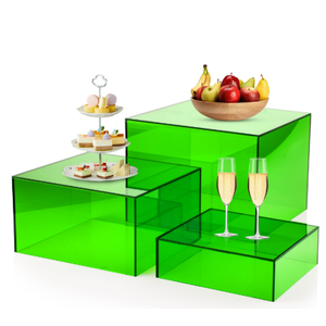 Bouiexye Green Buffet Risers 3 Pcs Acrylic Boxes Display Risers for Buffet Table Parties Weddings Catering & Collectibles (6''x7''x8'')