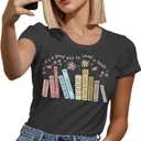 PQZ Women's Book Lover T-Shirt - White, Loose Fit, Short Sleeve, Crew Neck - S, M, L, XL, XXL (Grey1)
