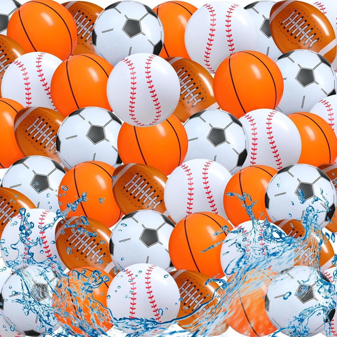 Sosation 100 Pcs Inflatable Sports Balls 16 Inch Inflatable Beach Ball Blow up 4 Styles Sports Party Decorations Balls of Swimming Pool Summer Pool Toys for Indoor Outdoor Beach