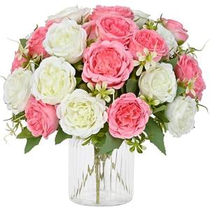MARTINE MALL 2 Packs Peonies Artificial Flowers, Mixed White Pink Artificial Peonies, Silk Peonies Flowers Fake Peonies Artificial Flowers Peonies Bouquet for Centerpiece Table Wedding Home Decor