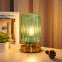 LightRound Cordless Table Lamp for Bedroom, 7500mAh Rechargeable Battery Operated Lamp, Modern Touch Dimmable Wireless Lamp Gold Base Green Glass Shade for Living Room, Desk, Led Bulb Included