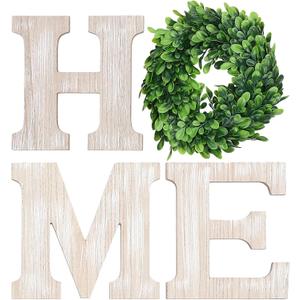 LOGOFUN Farmhouse Wall Home Sign Rustic Home Sign with Wreath Wooden Home Hanging Letters Wall Art Wood Signs Decor for Living Room Kitchen