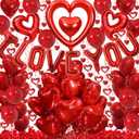 Valentines Day Decorations with Red I Love You Balloons and Fake Rose Petals for Wedding Bachelorette Party, Red Heart Balloons and Love Balloon for Anniversary Romantic Decorations
