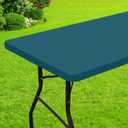 Smiry Rectangle Picnic Table Cloth, Waterproof Elastic Fitted Tablecloths for 6 Foot Tables, Washable Polyester Table Cover for Camping, Indoor and Outdoor (Peacock Blue, 30"x72")