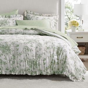 Madison Park Essentials Green Floral Comforter Set with Sheets Queen,7pc