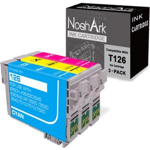 NoahArk 3 Pack T126 Remanufacture Ink Cartridge Replacement for Epson 126 T126 for Workforce 435 520 545 635 645 845 WF-3520 WF-3530 WF-3540 WF-7010 WF-7510 WF-7520 Printer (1 Cyan,1 Magenta,1 Yellow)