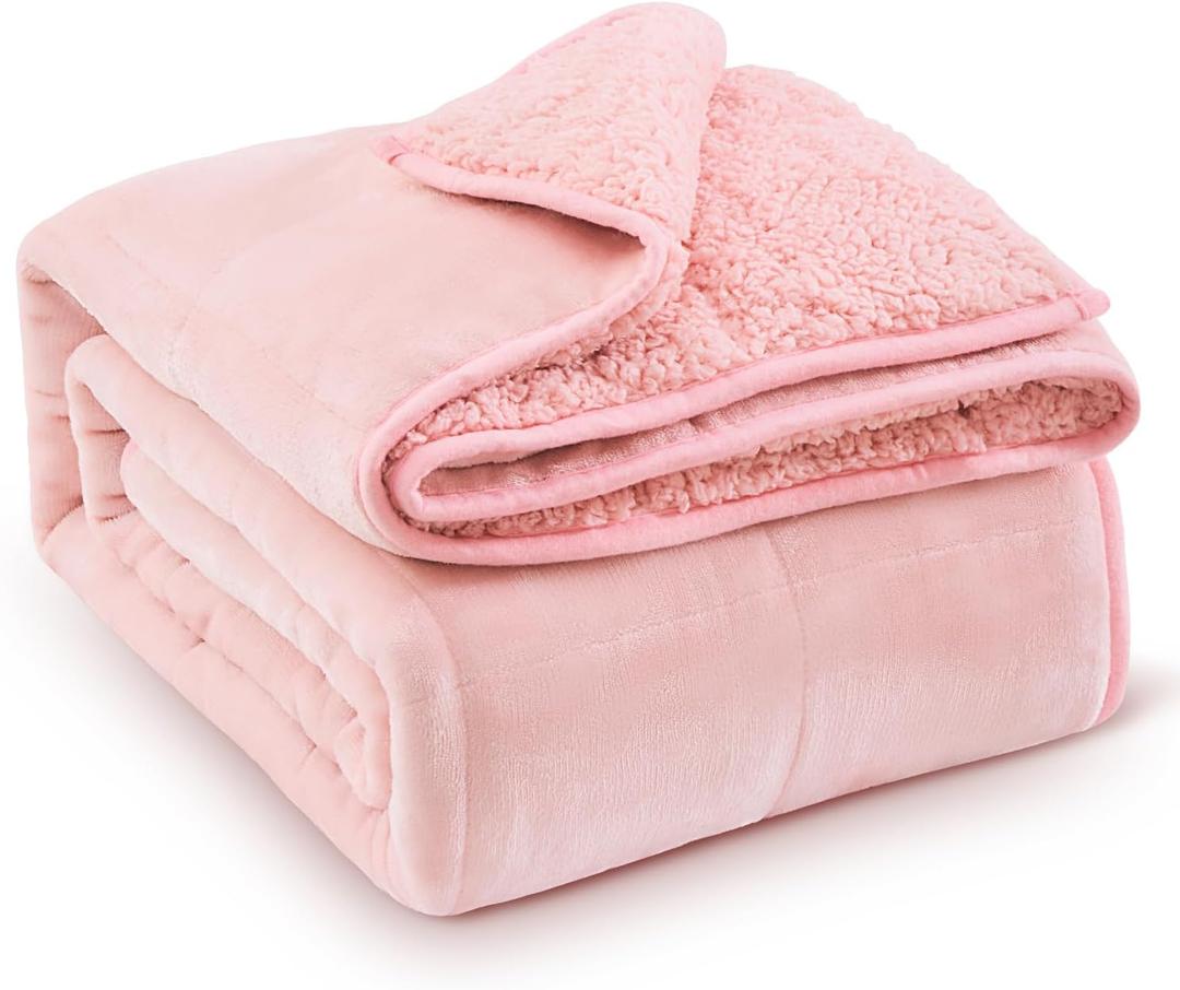 Super Fuzzy Soft Sherpa Fleece Weighted Blanket, 15 lbs Dual Sided Fluffy Heavy Weighted Blankets for Adults - No Bunching with Double Layers of Soft Inner Lining (48"x 72", 15 Pounds) (Pink)