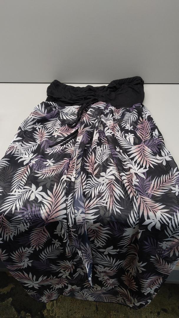 Women's Beach Dress Summer Maxi Sundress Strapless Hawaiian Cover Ups Asymmetrical Wrap Dresses,B Maxi Tropical Leaf M/L