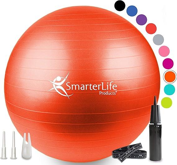 SmarterLife Exercise Ball Yoga Ball for Fitness, Balance, Stability, or Pregnancy, Gym Ball for Core Workout, Physical Therapy, Yoga Ball Chair for Office, Anti-Slip Anti-Burst (45 cm, Orange)