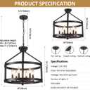 6-Light Large Farmhouse Black Chandelier, 20" Modern Hanging Pendant Lighting, Convertible Semi Flush Mount Ceiling Light Fixture Rustic Vintage Chandeliers for Dining Room Foyer Kitchen Entryway