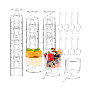 120 Pcs Dessert Cups with Spoons 60 Pcs 5 OZ Mini Clear Plastic Dessert Parfait Cup 60 Pc Spoons for Party Small Round Serving Goblet Wine Shot Disposable Fruit Ice Cream Mousse Pudding Appetizer Bowl