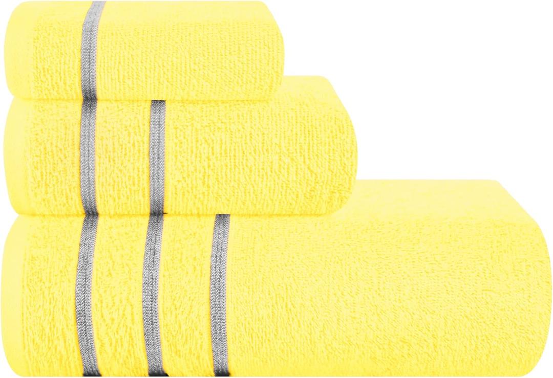 MyOwn Ultra Soft 3 Pack Cotton Towel Set, Contains a Bath Towel 28x55 inch, a Hand Towel 16x24 inch & Wash Coth 12x12 inch, Ideal Everyday use, Compact & Lightweight - Lime Yellow, 71671
