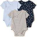 Amazon Essentials x Sofia Grainge Unisex Babies' Side Snap Short Sleeve Bodysuit (6-9 Months, Light Blue/Bunnies/Stripe)