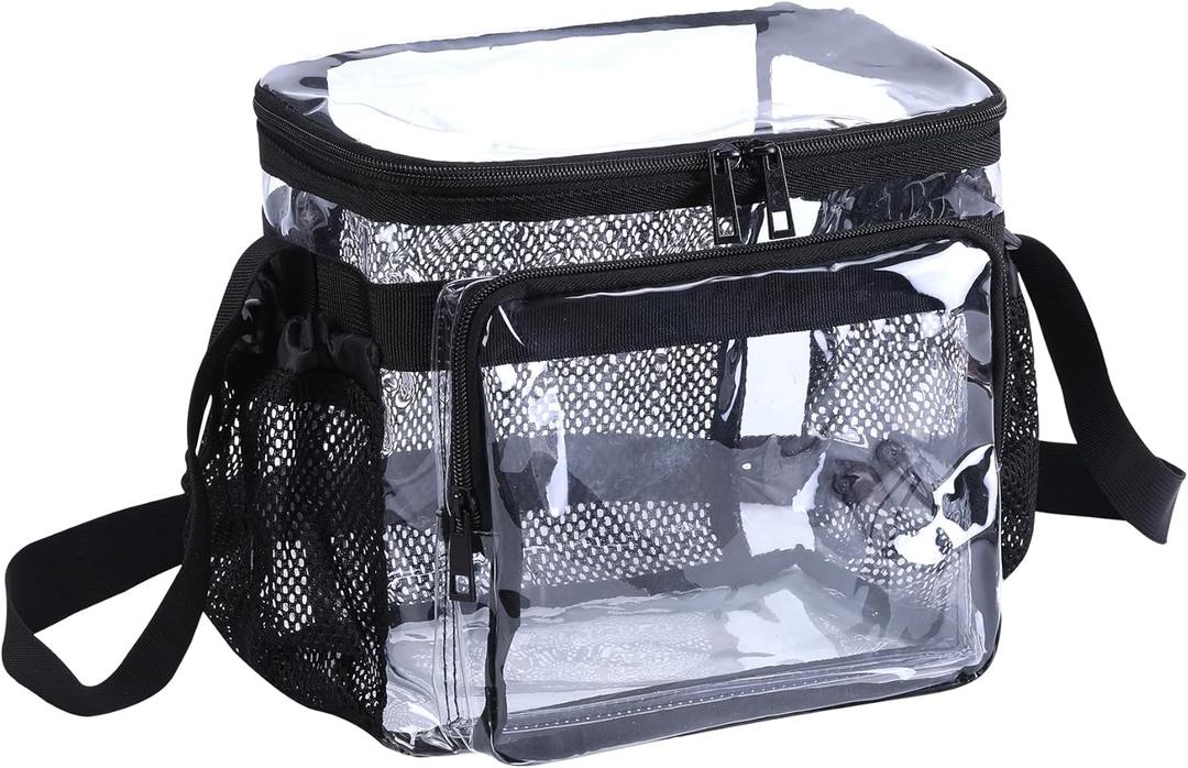 BORMELUN Stadium Approved Clear Lunch Bag - Heavy Duty Medium Transparent Box for Work Correctional Officers Men & Women (black) (Black-1 pack)