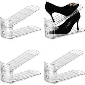 Shoe Stacker Shoe Rack Organizer for Closet Space Saver Storage Shoe Holder Organization,Transparent(5 * 11inch (Transparent, 4 pack)