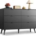 WLIVE Black Dresser for Bedroom, 47.24'' Wide 6 Drawer Wood Dresser Storage Organizer with Sturdy Metal Handle, TV Stand for 55 inch TV, Chest of Drawers for Living Room, Hallway, Closet