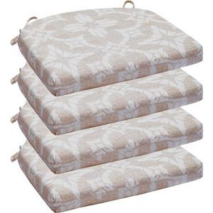Wellsin Outdoor Chair Cushions for Patio Furniture - Patio Chair Cushions Set of 4 - Water Resistant Round Corner Outdoor Seat Cushions 17"X16"X2", Flower Beige
