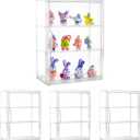 Acrylic Display Case for Collectibles 3 Tier Figure Display Case with 2 Movable Plates Clear Display Cases for Figures with Magnetic Door Tall Display Box, 4 Pack