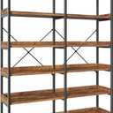 Huuger 6 Tier Bookshelf, Corner Bookshelf with 12 Open Shelves and Raised Baffle, 47.2 Inch Straight Wide Bookcase with Metal Frame and Wooden Board, Adjustable Feet, Rustic Brown