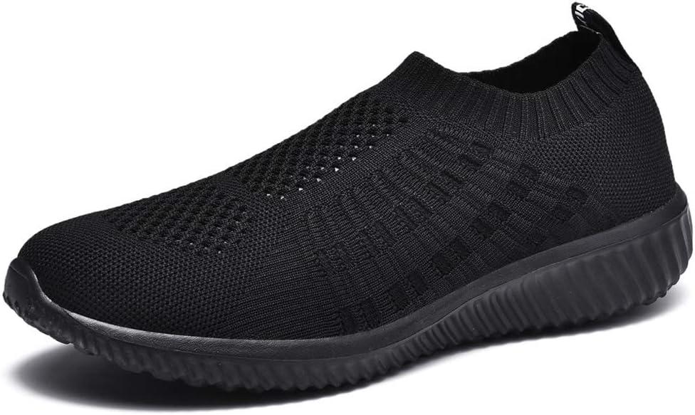 TIOSEBON Women's Athletic Walking Shoes Slip On Casual Mesh-Comfortable Tennis Workout Sneakers (Black) 8