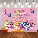 Cute Shark Backdrop for Birthday Party Supplies (5x3feet) Blue Cartoon Whale Ocean Photo Background for Baby Shower Decoration Boys Girls Photography Backdrop (Pink)