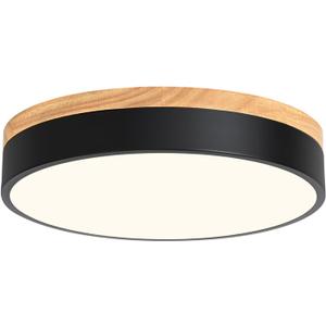Modern Wood Flush Mount Ceiling Light, Black LED 5CCT 2700K-6000K Dimmable Ceiling Light Fixtures, Round Close to Lighting Fixture for Kitchen Entryway Hallway Bedroom Laundry Room-11.8in