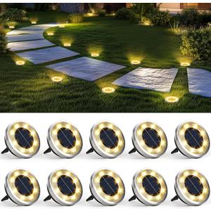 SOLPEX 10 Pack Solar Ground Lights Outdoor Waterproof, Solar Powered Pathway Lights, Landscape Lighting for Garden Walkway Driveway Backyard Decor (Warm White)