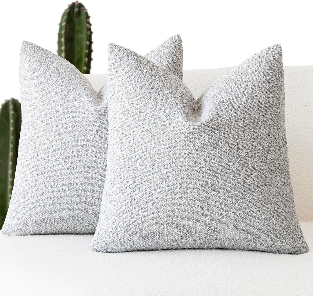 Foindtower Set of 2, Decorative Textured Boucle Throw Pillow Covers Accent Solid Pillow Cases Neutral Soft Cozy Couch Cushion Case for Chair Sofa Bedroom Living Room Home Decor 26 x 26 Inch Light Grey (Silver Frost)