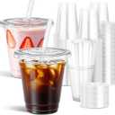 Ginkgo 100 Pack 12 oz Plastic Coffee Cups with Lids and Straws, Disposable Clear To Go Iced Coffee Cups for Milkshakes and Cold Beverages  Coffee Bar Essentials for Home and Shops