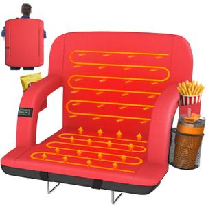 HOPERAN Dual-Sided Heated Stadium Seats for Bleachers with Back Support, 3 Levels Heating Stadium Seating for Bleachers Seat with Backrest, 5 Pockets Portable Stadium Chair for Outdoor, 25"