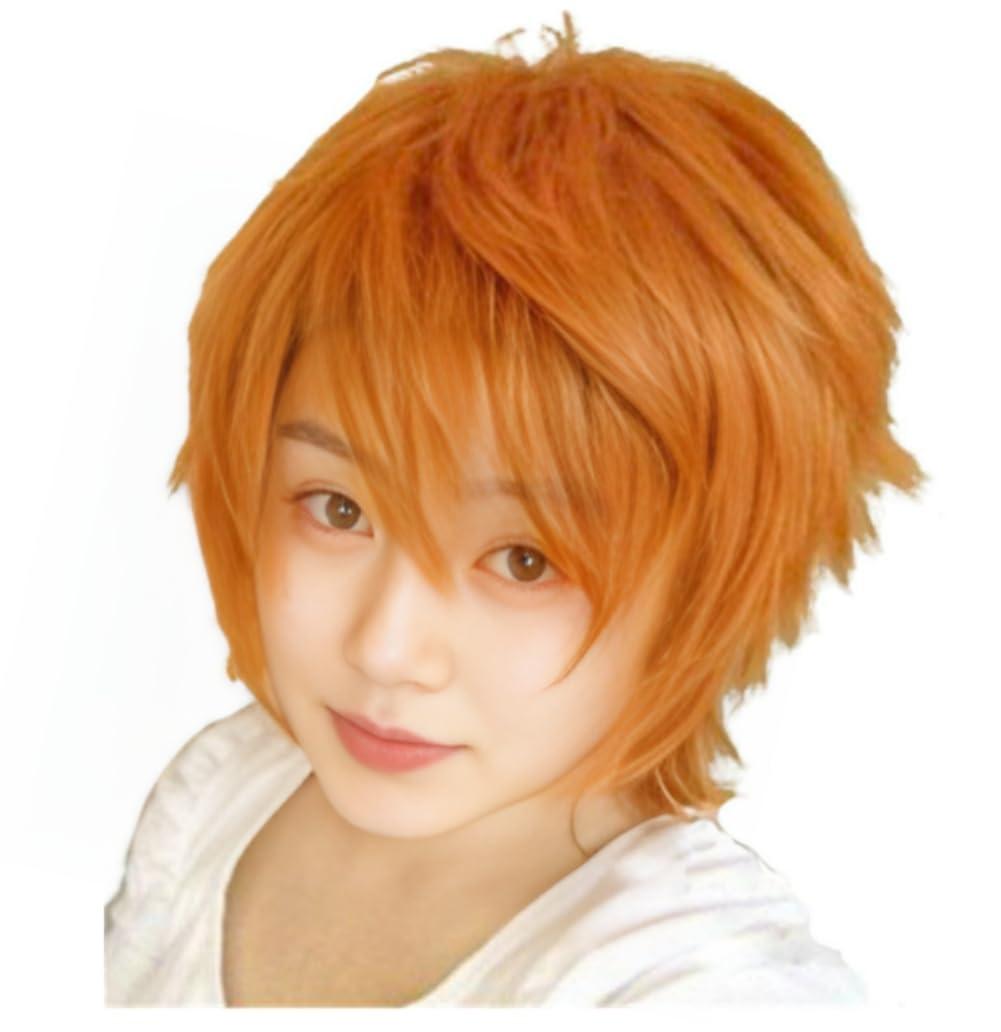 Anime Men Short 11.81''/30cm Orange Curly Fluffy Wig, Layered Multifunction Cosplay Heat Resistant Fiber Synthetic Wig For Men
