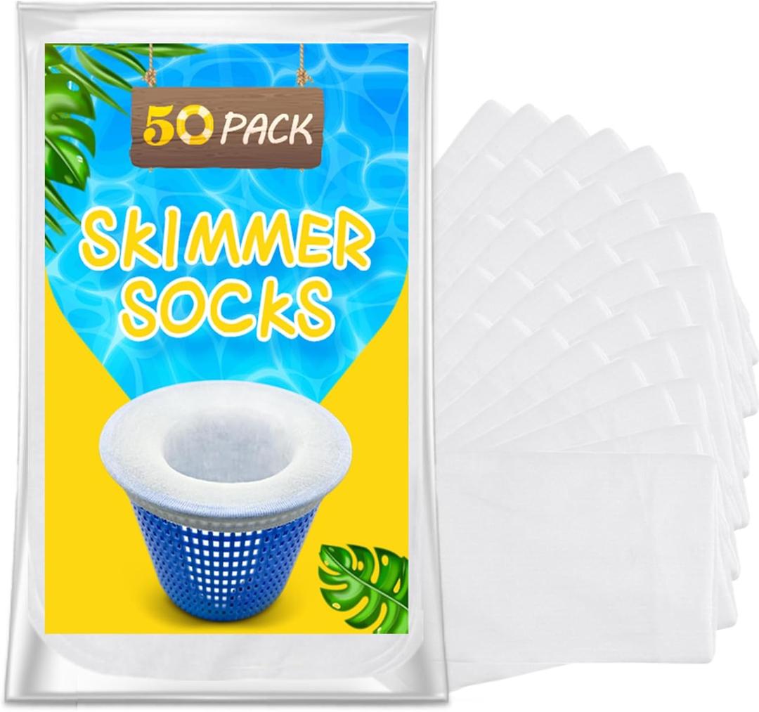 50 Pack Pool Filter Socks for Pool Skimmer, Pool Skimmer Socks for Inground Pool Or Above Ground Pool Filter, Ultra Fine Mesh Screen Liner Skimmer Basket Sock Scum Sock Saver, Debris Leaves Catcher