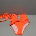Lilosy Sexy Tie Criss Cross Plunge One Piece Thong Swimsuit High Cut Brazilian Bathing Suit (Medium, Orange)