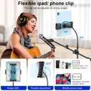 Mic Stand, 6-in-1 Microphone Stand with Floor Boom, Support Boom, Gooseneck, Mic Clips, Tablet Phone Holder, Black, Metal, Portable, Adjustable