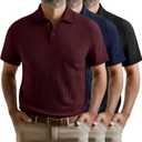 Riyiper 3 Pack Men's Big and Tall Waffle Henley Shirts, Button Collared Short Sleeve Lapel V Neck Side Split Basic Tees (Red, Navy Blue, Black) 3XL