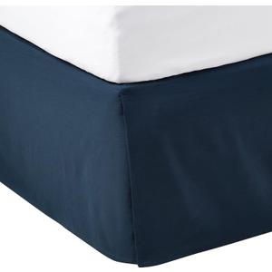 Amazon Basics Lightweight Pleated Bed Skirt, Queen, Navy Blue, Solid