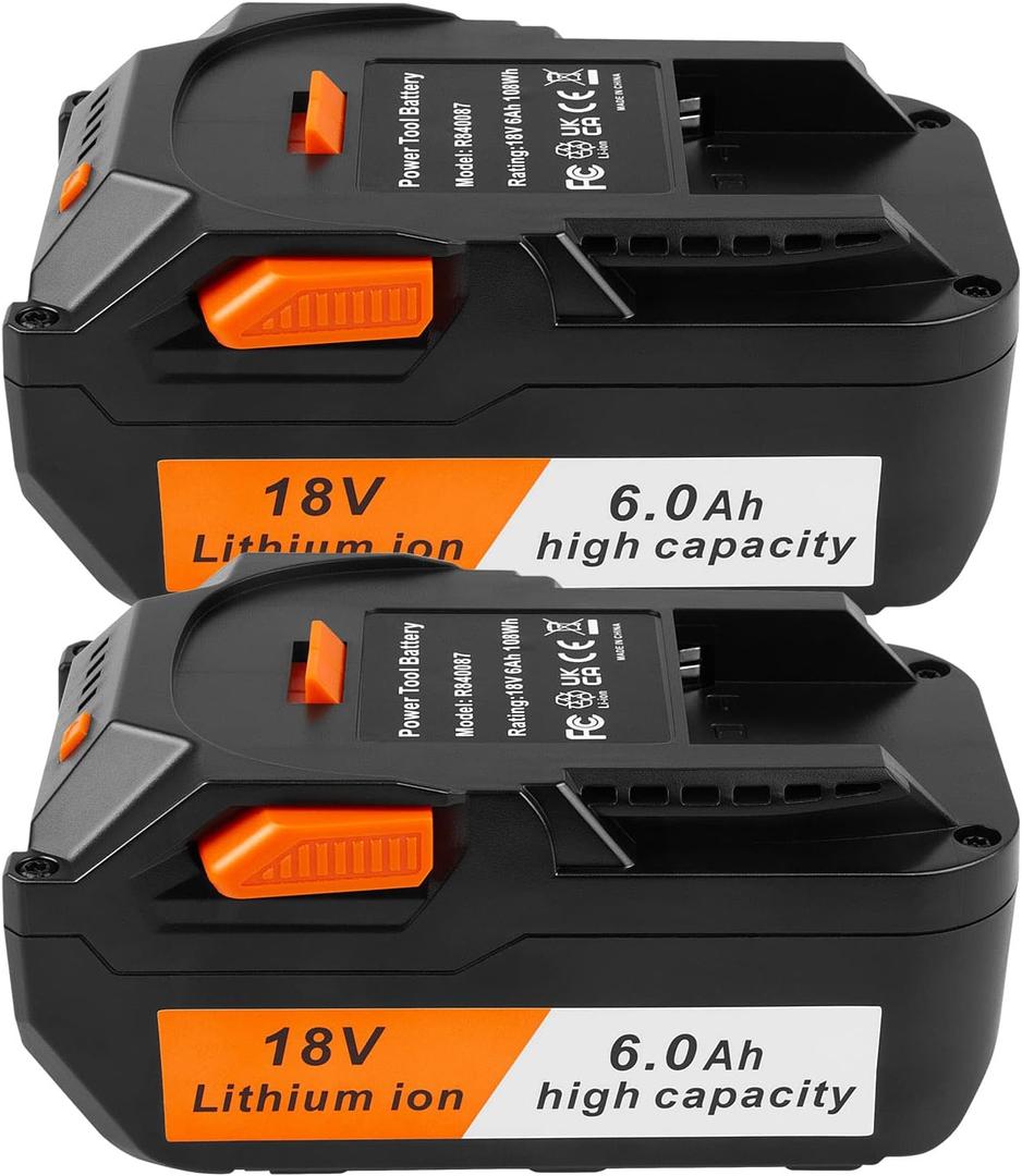 Futurebatt 2-Pack 18V High-Output 6.0Ah Lithium Battery for Ridgid 18V Tools Battery R840089 R840087 R840086 R840085 R840084 R840083 AC840085 AC840086 AC840087P