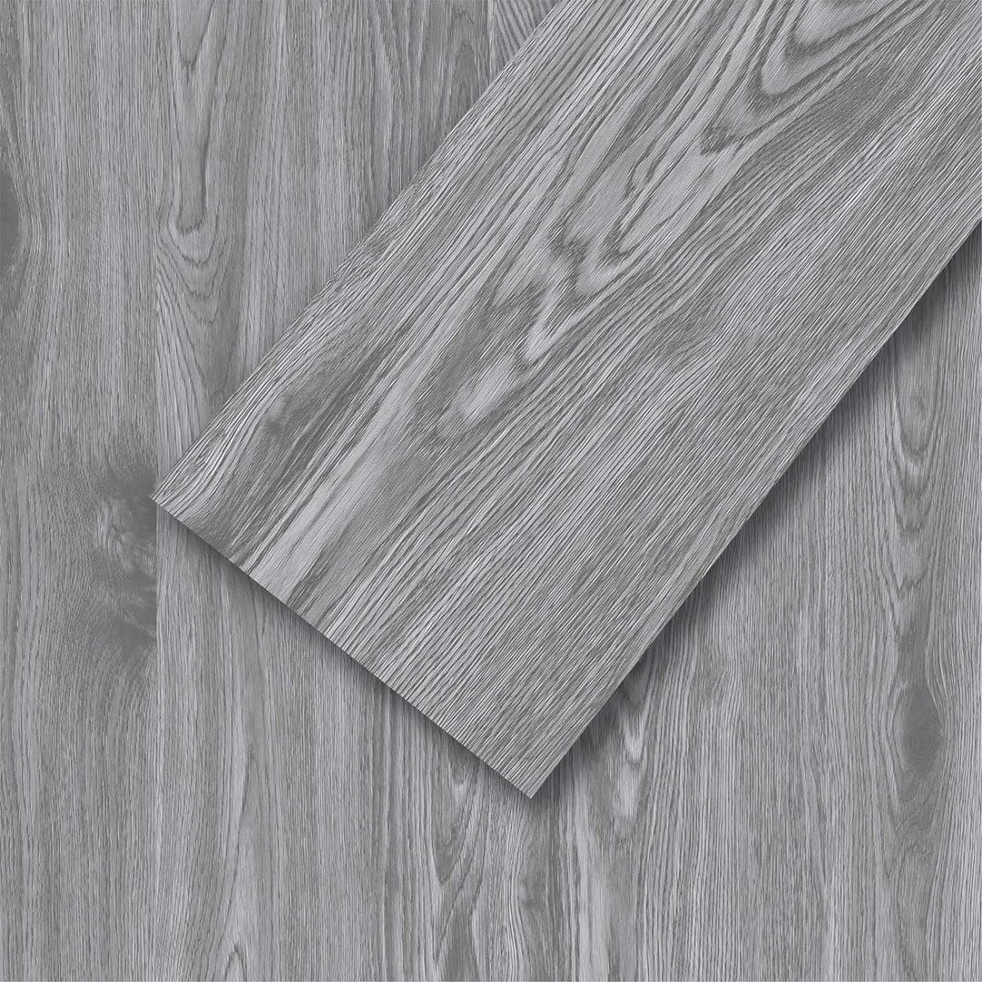 Mysflosy Peel and Stick Floor Tiles, Self-Adhesive Luxury Vinyl Flooring Plank, 6x36inch 12 Pack 18 Sq.Ft, Waterproof DIY Deep Wood Grain Planks Easy to Install for Kitchen, Living Room, Light Grey