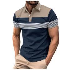 Mens Fashion Color Block Polo Shirts Casual Short Sleeve T Shirt Striped Moisture Wicking Golf Shirts Tops sizeXL