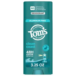 Toms of Maine Clean Coast Natural Deodorant for Men and Women, Aluminum Free, No Artificial Fragrances, Dyes, or Preservatives, Baking Soda Free, 48-Hour Odor Protection, 3.25 oz (3.25 Ounce (Pack of 1))